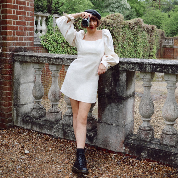 Ted Baker Britnie Mini Dress Ivory White Linen Blend Blouson Sz 2 US (0 Ted) - Picture 1 of 15